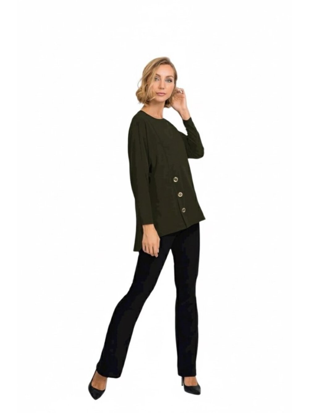 Joseph Ribkoff Swing Blouse Safari Green Size 14 NWT Minimalist Career Party